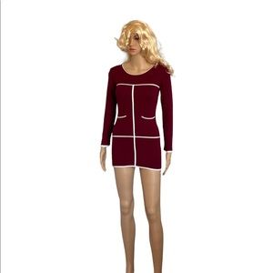 Mini Burgundy knit dress with white trim. Used, no brand or tag on dress.